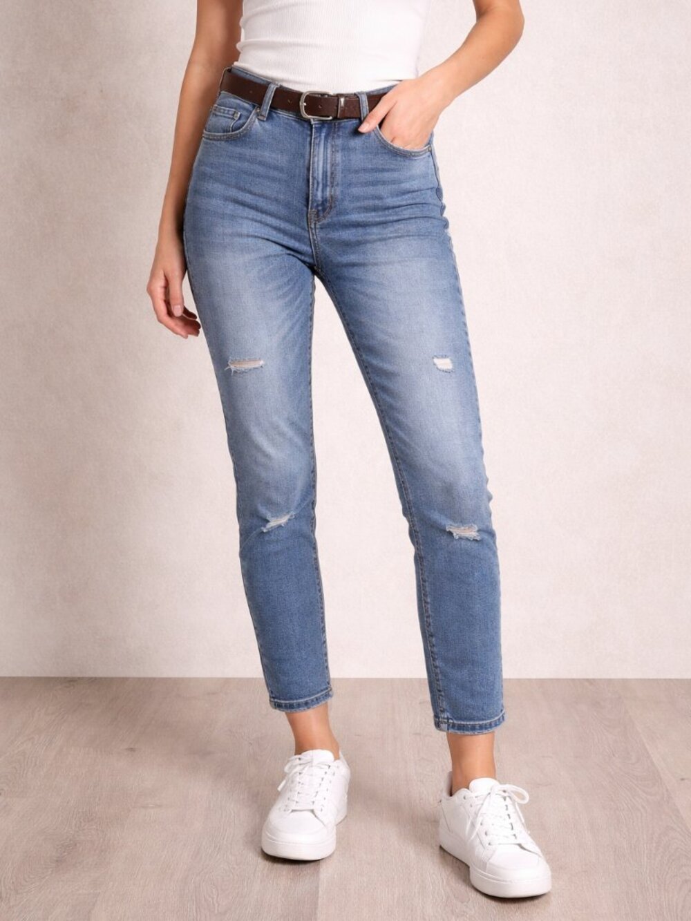 Everlane Skinny Jeans Womens 32 Blue Distressed Mid Rise Ankle Denim